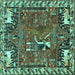 Square Animal Turquoise Traditional Rug, tr903turq