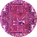 Round Machine Washable Animal Pink Traditional Rug, wshtr903pnk