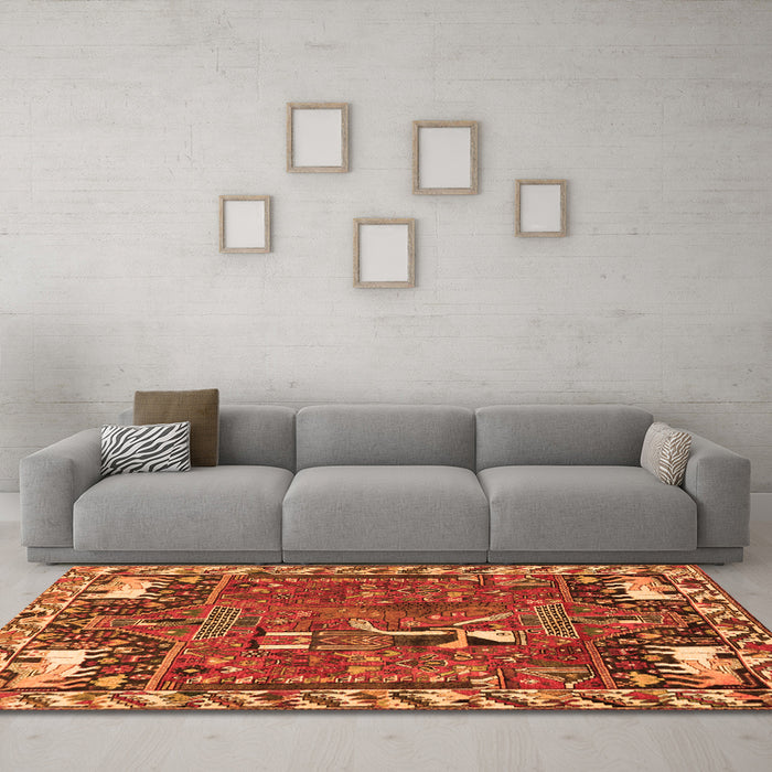 Machine Washable Animal Orange Traditional Area Rugs in a Living Room, wshtr903org