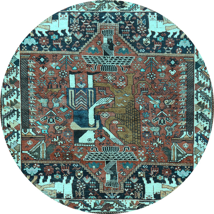 Round Machine Washable Animal Light Blue Traditional Rug, wshtr903lblu