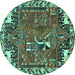 Round Animal Turquoise Traditional Rug, tr903turq