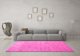 Machine Washable Oriental Pink Traditional Rug in a Living Room, wshtr904pnk