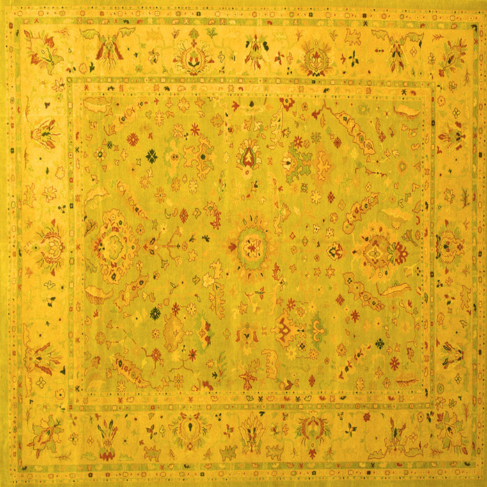 Square Machine Washable Oriental Yellow Traditional Rug, wshtr904yw