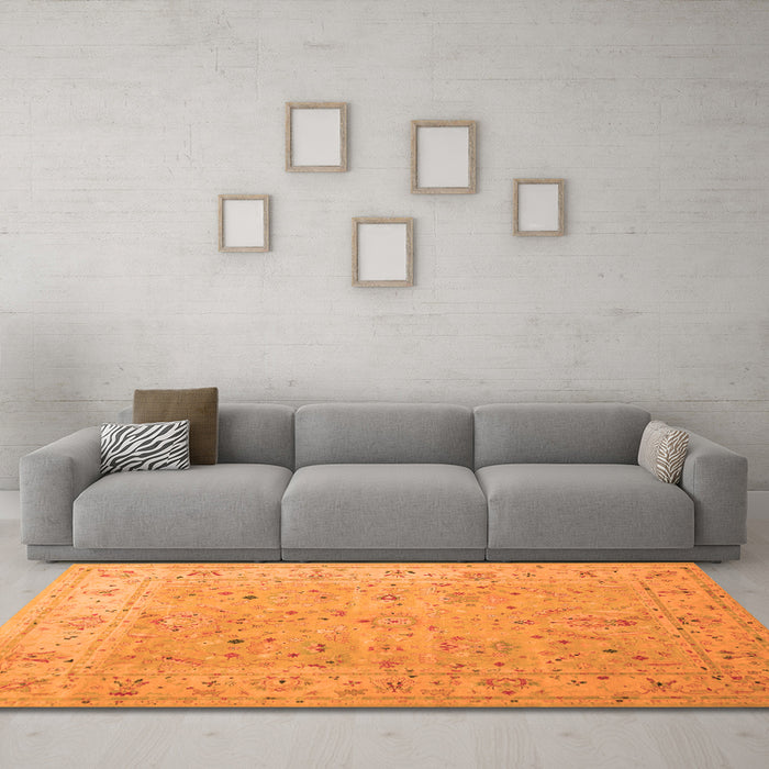Machine Washable Oriental Orange Traditional Area Rugs in a Living Room, wshtr904org