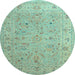 Round Oriental Light Blue Traditional Rug, tr904lblu