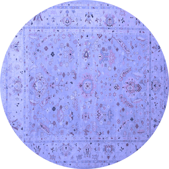 Round Machine Washable Oriental Blue Traditional Rug, wshtr904blu