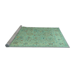 Sideview of Machine Washable Oriental Light Blue Traditional Rug, wshtr904lblu