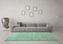 Machine Washable Oriental Light Blue Traditional Rug in a Living Room, wshtr904lblu