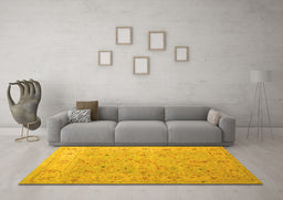 Machine Washable Oriental Yellow Traditional Rug in a Living Room, wshtr904yw