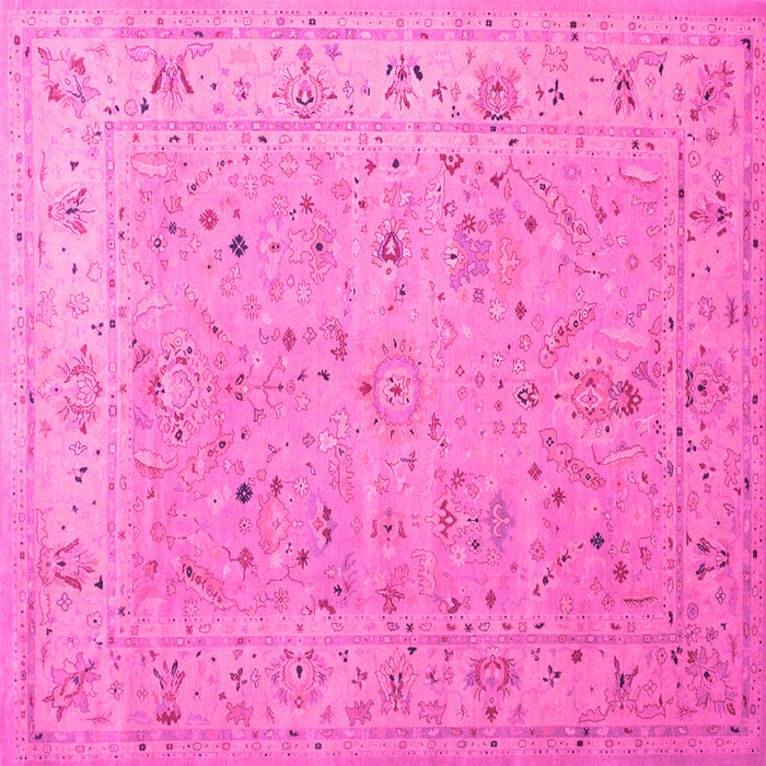 Square Machine Washable Oriental Pink Traditional Rug, wshtr904pnk