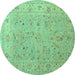 Round Machine Washable Oriental Turquoise Traditional Area Rugs, wshtr904turq