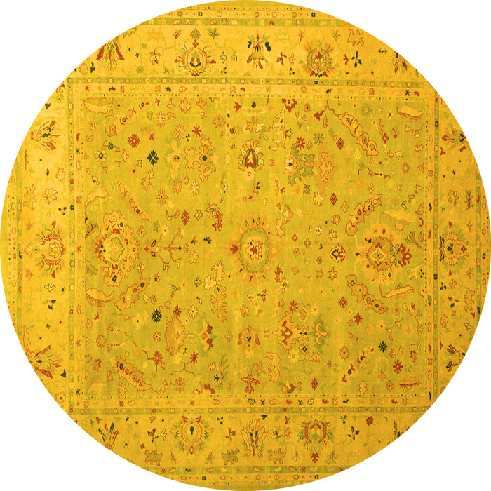 Round Machine Washable Oriental Yellow Traditional Rug, wshtr904yw