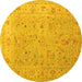 Round Machine Washable Oriental Yellow Traditional Rug, wshtr904yw