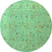 Round Oriental Turquoise Traditional Rug, tr904turq