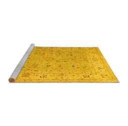 Sideview of Machine Washable Oriental Yellow Traditional Rug, wshtr904yw