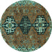 Round Persian Turquoise Traditional Rug, tr905turq