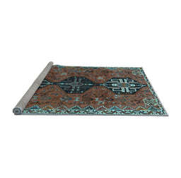 Sideview of Machine Washable Persian Light Blue Traditional Rug, wshtr905lblu