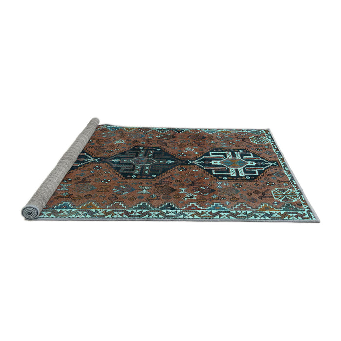 Sideview of Machine Washable Persian Light Blue Traditional Rug, wshtr905lblu