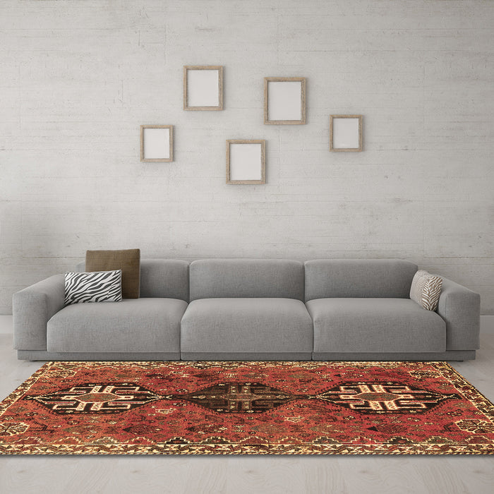 Machine Washable Persian Brown Traditional Rug in a Living Room,, wshtr905brn