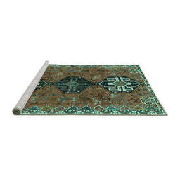 Sideview of Machine Washable Persian Turquoise Traditional Area Rugs, wshtr905turq