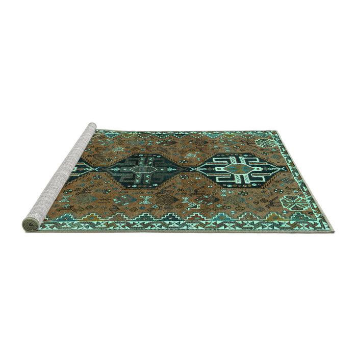 Sideview of Machine Washable Persian Turquoise Traditional Area Rugs, wshtr905turq
