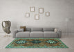 Machine Washable Persian Turquoise Traditional Area Rugs in a Living Room,, wshtr905turq