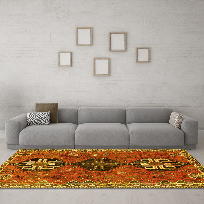 Machine Washable Persian Yellow Traditional Rug in a Living Room, wshtr905yw