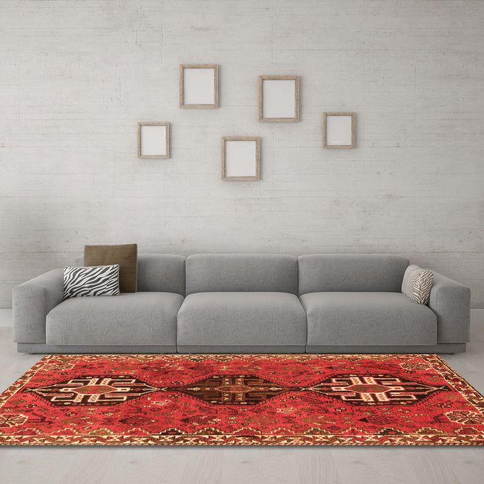 Machine Washable Persian Orange Traditional Area Rugs in a Living Room, wshtr905org