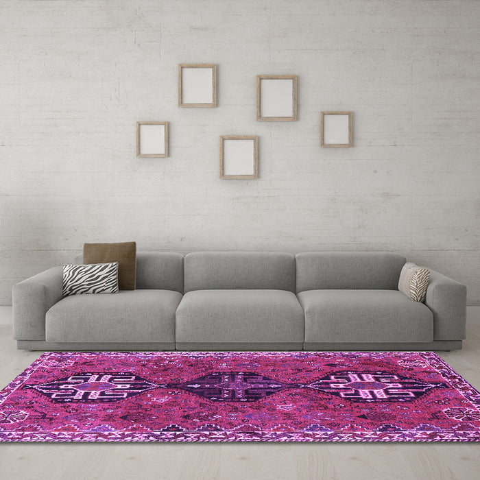 Machine Washable Persian Purple Traditional Area Rugs in a Living Room, wshtr905pur