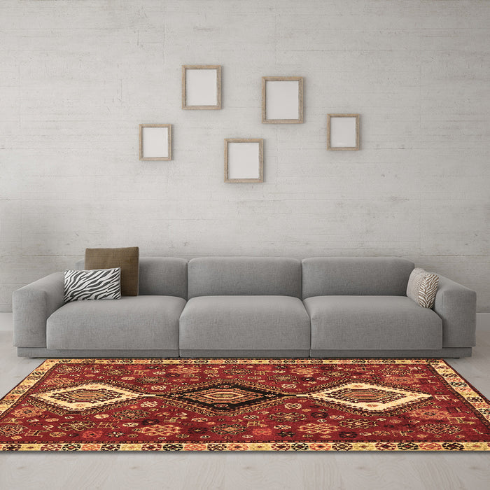 Machine Washable Persian Brown Traditional Rug in a Living Room,, wshtr906brn