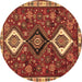 Round Machine Washable Persian Brown Traditional Rug, wshtr906brn