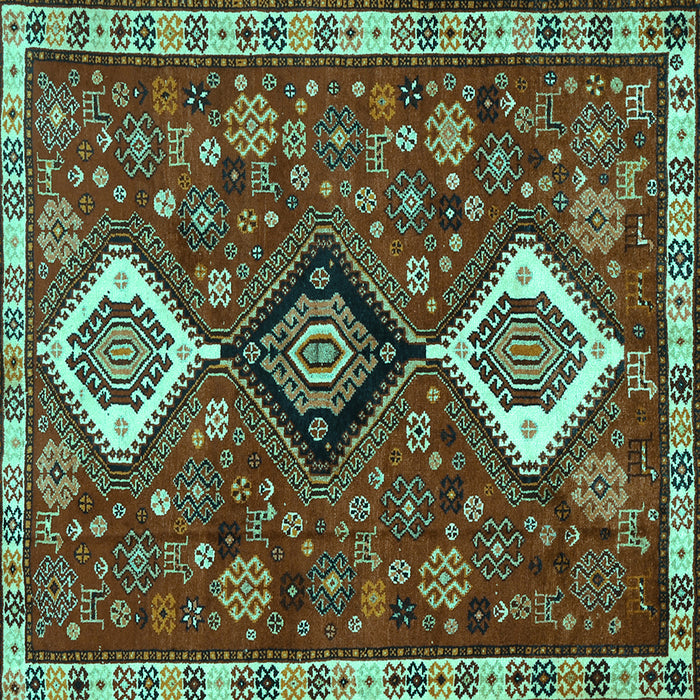Square Machine Washable Persian Turquoise Traditional Area Rugs, wshtr906turq