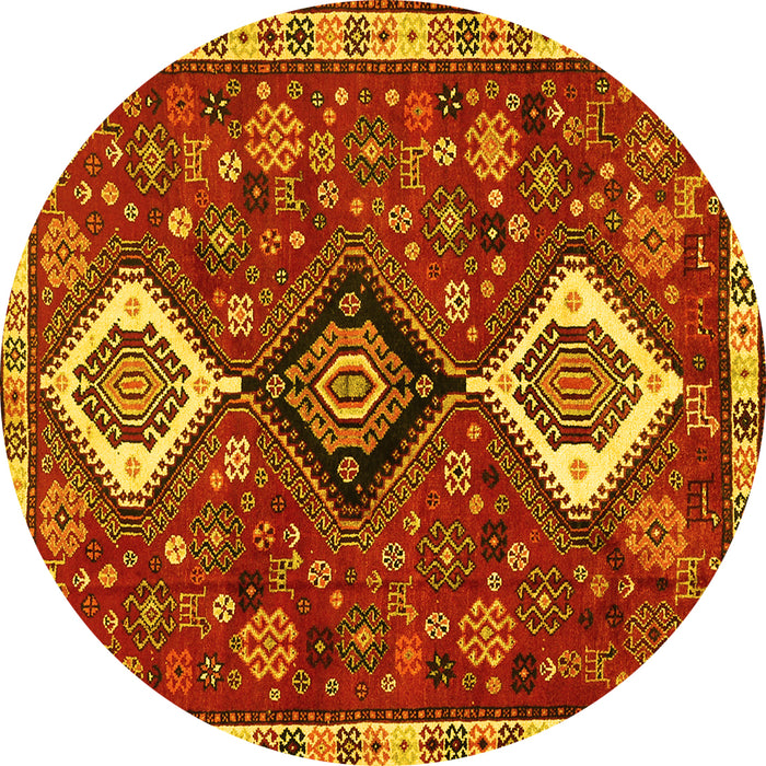 Round Persian Yellow Traditional Rug, tr906yw