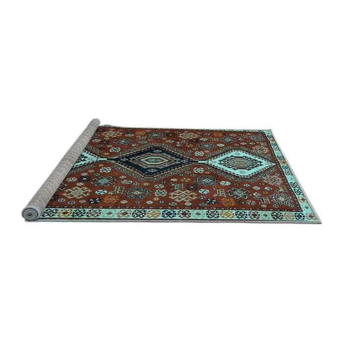 Sideview of Machine Washable Persian Light Blue Traditional Rug, wshtr906lblu