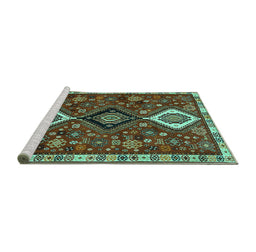 Sideview of Machine Washable Persian Turquoise Traditional Area Rugs, wshtr906turq
