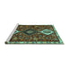Sideview of Machine Washable Persian Turquoise Traditional Area Rugs, wshtr906turq