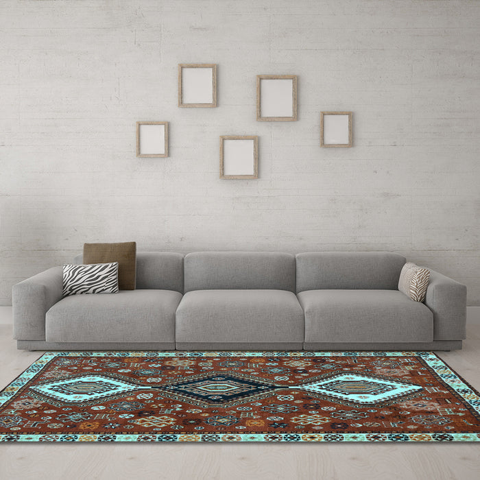 Machine Washable Persian Light Blue Traditional Rug in a Living Room, wshtr906lblu