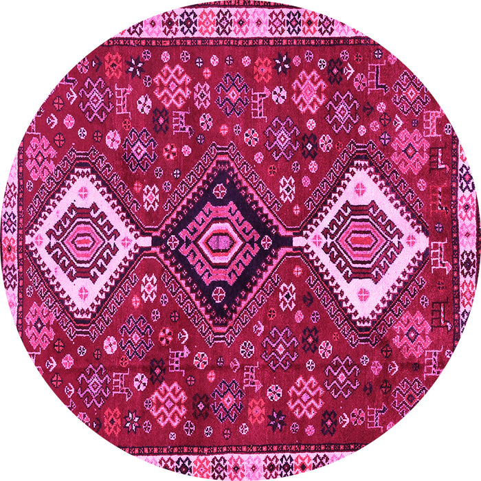 Round Machine Washable Persian Pink Traditional Rug, wshtr906pnk