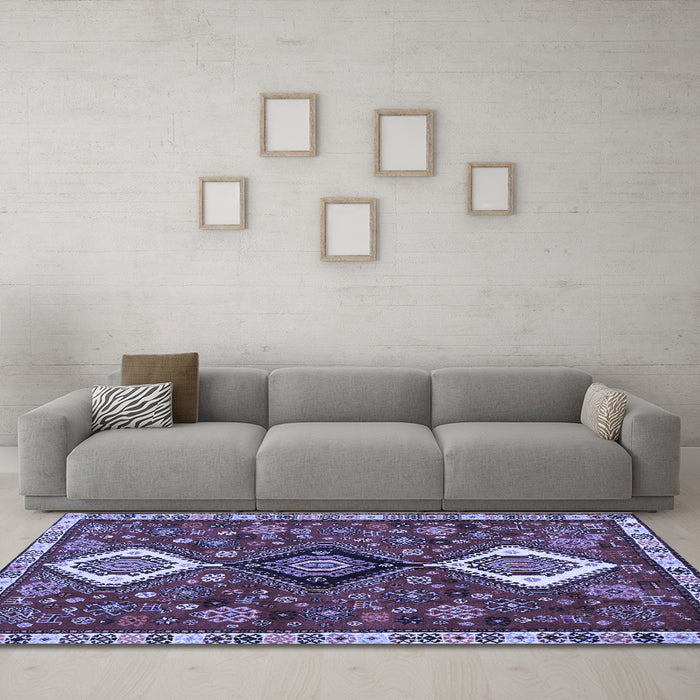 Machine Washable Persian Blue Traditional Rug in a Living Room, wshtr906blu