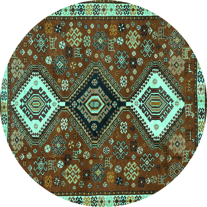 Round Machine Washable Persian Turquoise Traditional Area Rugs, wshtr906turq
