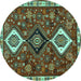 Round Machine Washable Persian Turquoise Traditional Area Rugs, wshtr906turq