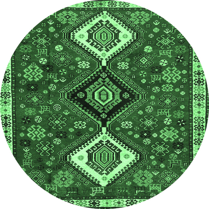 Round Machine Washable Persian Emerald Green Traditional Area Rugs, wshtr906emgrn