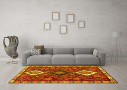 Machine Washable Persian Yellow Traditional Rug in a Living Room, wshtr906yw