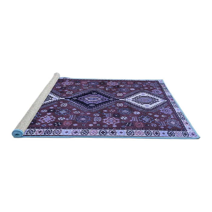 Sideview of Machine Washable Persian Blue Traditional Rug, wshtr906blu