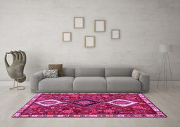 Machine Washable Persian Pink Traditional Rug in a Living Room, wshtr906pnk