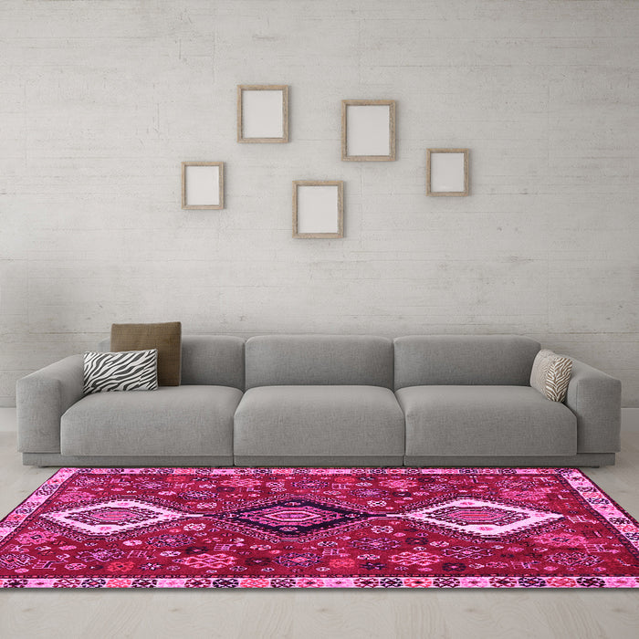 Machine Washable Persian Pink Traditional Rug in a Living Room, wshtr906pnk