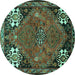 Round Machine Washable Persian Turquoise Traditional Area Rugs, wshtr907turq