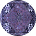 Round Machine Washable Persian Blue Traditional Rug, wshtr907blu