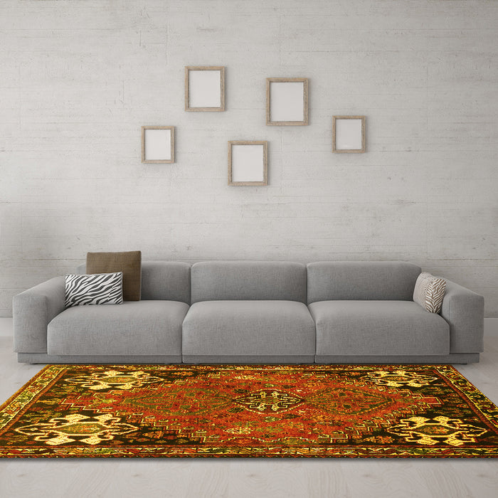 Machine Washable Persian Yellow Traditional Rug in a Living Room, wshtr907yw