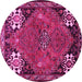 Round Machine Washable Persian Pink Traditional Rug, wshtr907pnk